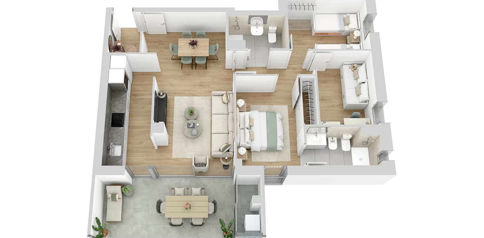 Pisos nuevos Terrasses Vilanova El Llimonet III plano render 4